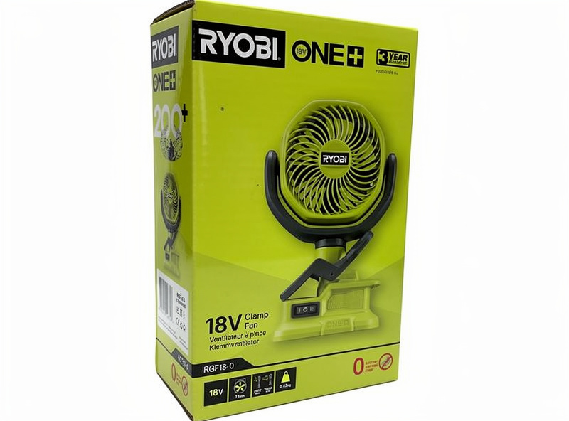 Ryobi RCF18-0 bordsfläkt med klämma, förpackningens framsida
