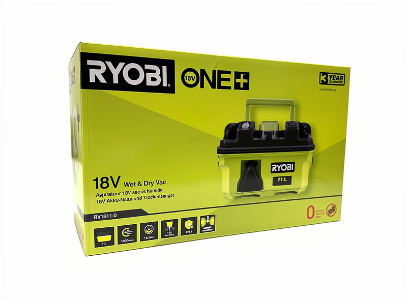 Ryobi RV1811-0 ONE+ våt- och torrdammsugare, förpackningens framsida