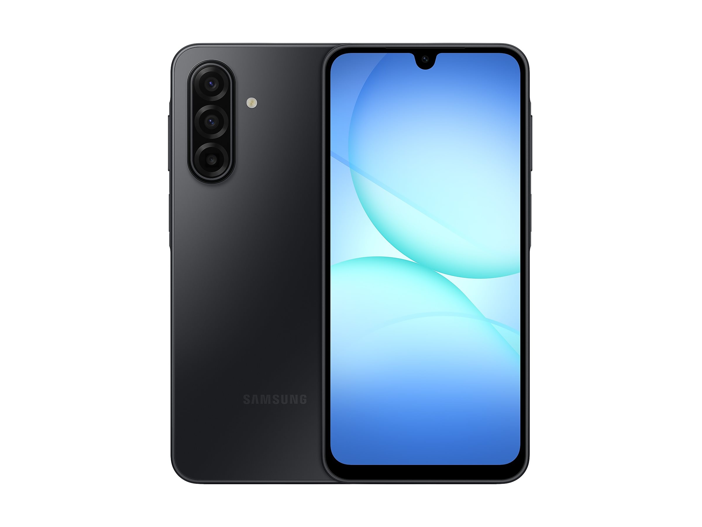 Samsung Galaxy A17 5G i svart, fram- och baksida