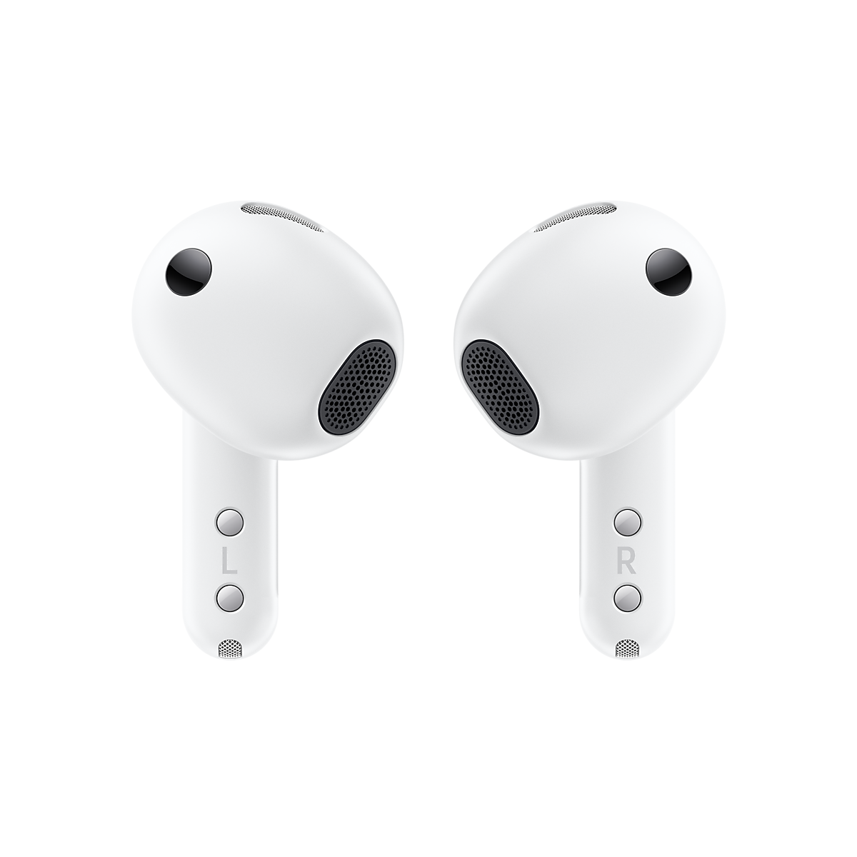 Samsung Galaxy Buds4 vit hörlurar sedda bakifrån med sensorer