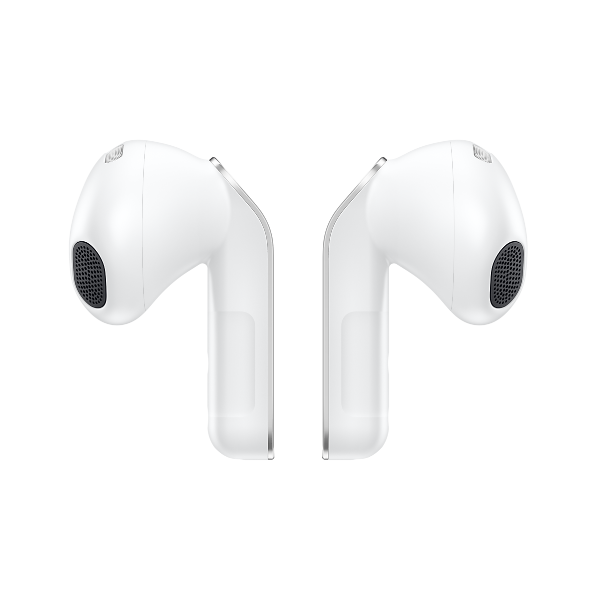 Samsung Galaxy Buds4 vit hörlurar sedda från sidan
