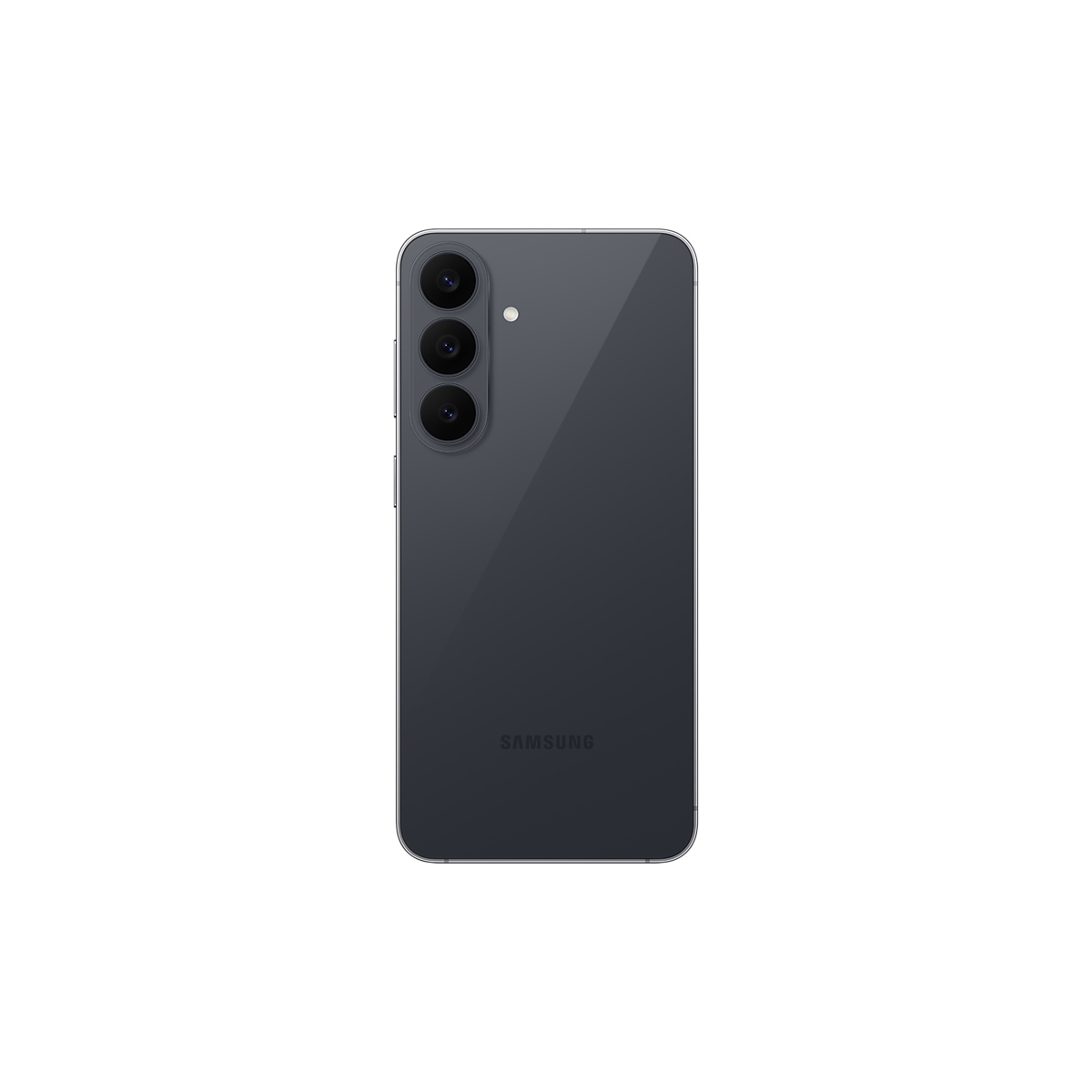 Samsung Galaxy S26 FE i färgen Graphite sedd bakifrån med trippelkamera