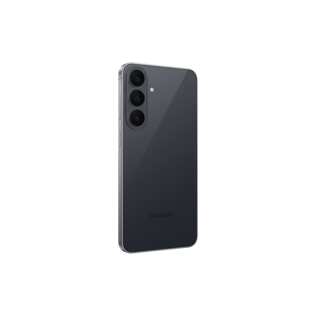 Samsung Galaxy S26 FE i färgen Graphite sedd snett bakifrån med kameramodul
