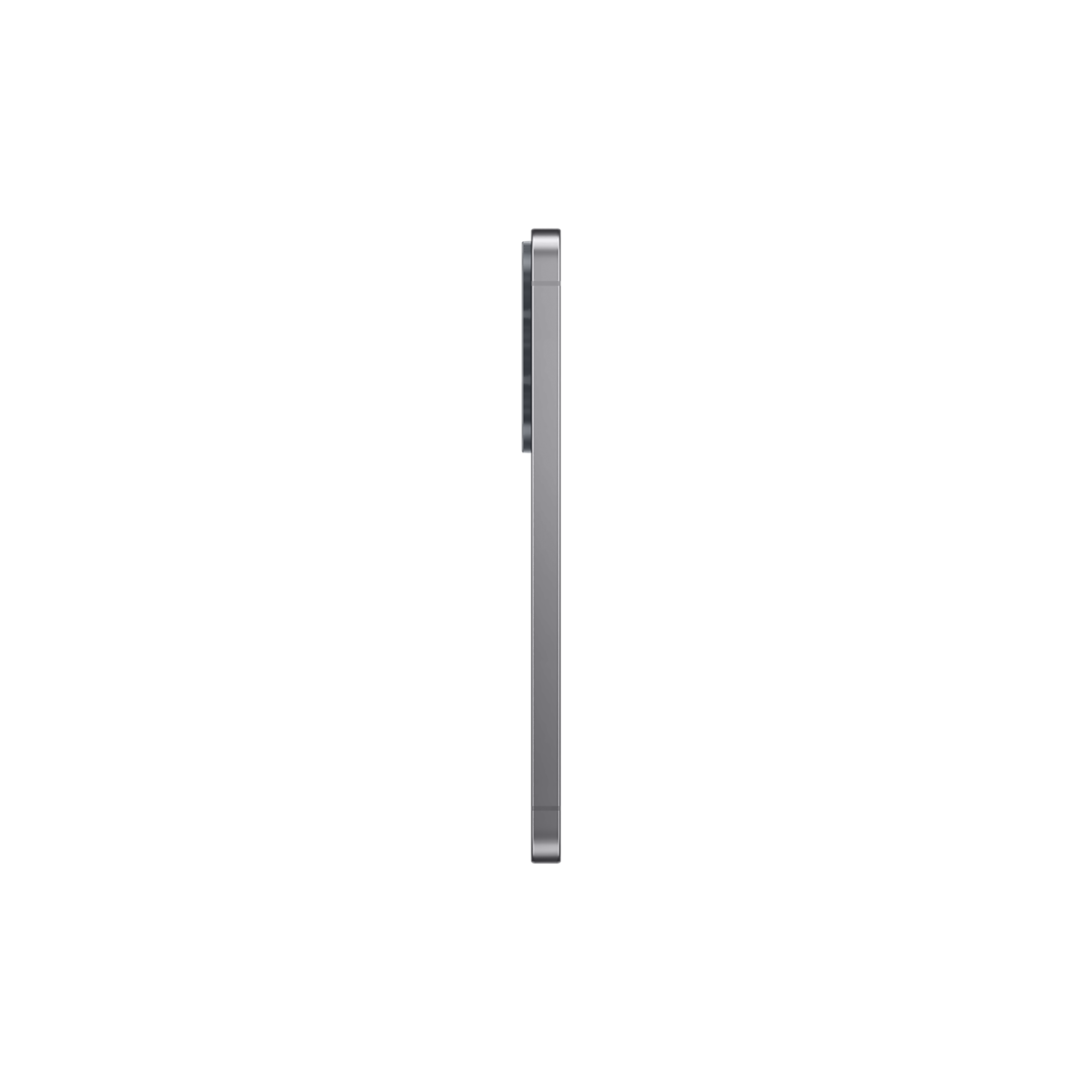 Samsung Galaxy S26 FE i färgen Graphite sedd från sidan som visar den tunna profilen