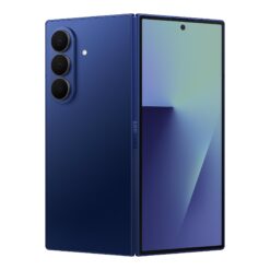 Samsung Galaxy Z Fold 7 512GB Blue Shadow, vikbar mobil sedd snett från baksidan och framsidan