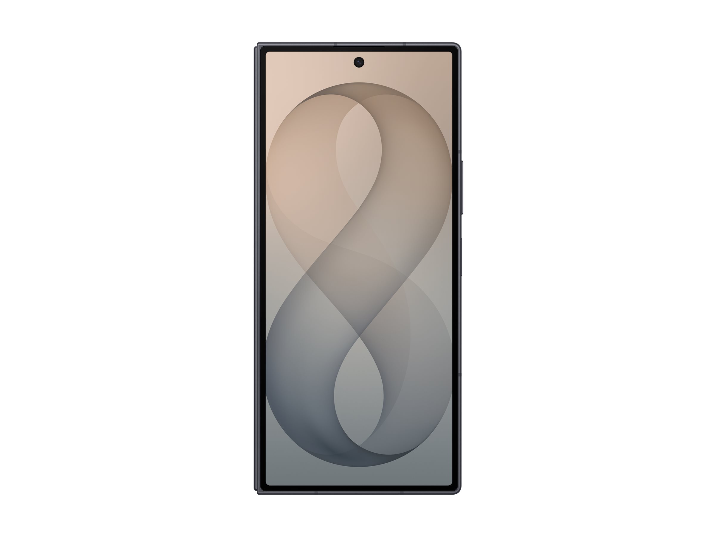 Samsung Galaxy Z Fold8 Ultra Enterprise Edition i grafit, hopfälld framsida med skärm