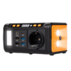 Technaxx TX-205 portabelt mini kraftpaket sett framifrån med eluttag, USB-portar och LED-panel