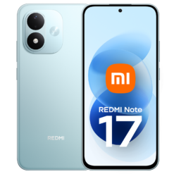 Xiaomi Redmi Note 17 4G i blått sedd framifrån och bakifrån
